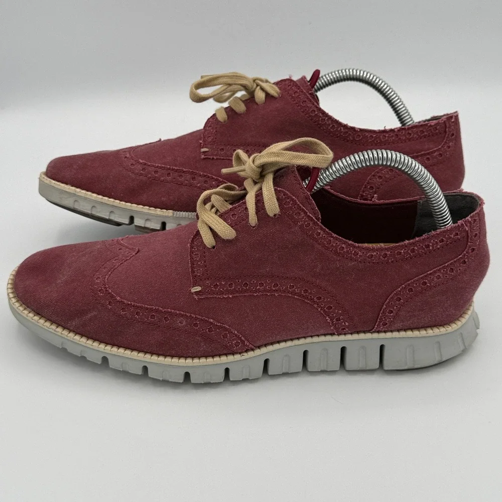 Cole Haan Zerogrand Wingtip Oxford Mens 8.5 Burgundy Canvas C21089 Grand.OS